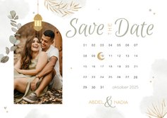 Save the date Trouwkaart Arabisch kalender eucalyptus maan