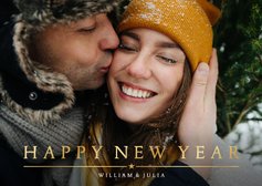 Stijlvolle nieuwjaars fotokaart met goudlook happy new year