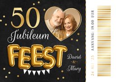 Ticket uitnodiging jubileumfeest 50 jaar getrouwd hartje