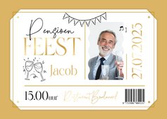 Ticket uitnodiging pensioen foto goud champagne slingers