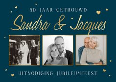 Uitnodiging jubileumfeest 50 jaar getrouwd fotokaart hartjes