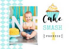 Uitnodiging kinderfeestje 1 jaar cake smash jongen cupcake