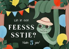 Uitnodiging kinderfeestje feessstje slang ballon vlag