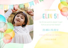 Uitnodiging kinderfeestje vrolijk met ballonnen pastel