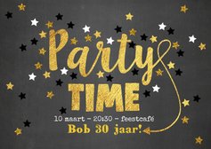 Uitnodiging Party-Time goud sterren krijtbord