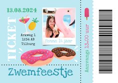 Uitnodigingskaart ticket zwemfeestje tropisch donut foto 