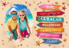 Vakantiekaart tropisch wegwijzers Curaçao foto strand