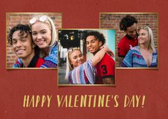 Valentijnskaart met 3 foto's met gouden fotokaders