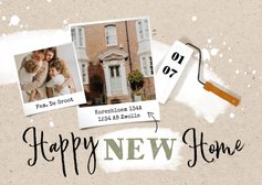 Verhuiskaart 'Happy new home' met verfroller en spetters