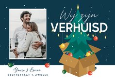 Verhuiskaart kerstboom kerstballen winter sneeuw kerst