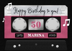 Verjaardagskaart vrouw happy birthday cassettebandje muziek