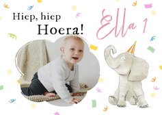 Vrolijke verjaardagskaart met foto, olifant en confetti