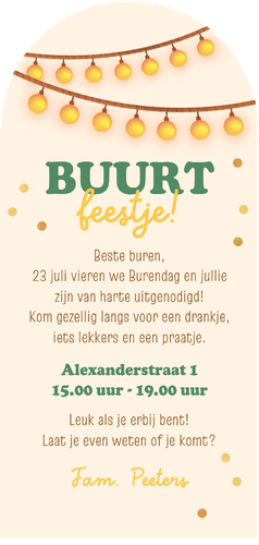 Boogkaart buurtfeest burendag feestje voordeur slingers Achterkant