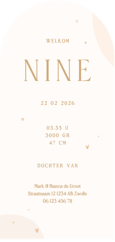 Boogvormig geboortekaartje lijntekening bloemen Achterkant