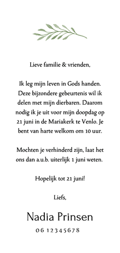 Boogvormige uitnodiging voor doopsel kruis Achterkant