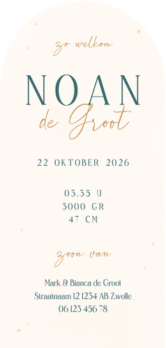  Geboortekaartje blauwe walvis boog met sterren en maan Achterkant