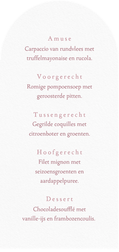 Klassieke menukaart boog vorm met klassiek boeket Achterkant