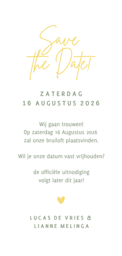 Langwerpig minimalistisch boog kaartje met grote trouwdatum  Achterkant