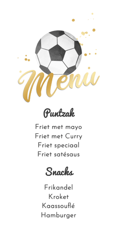 Menukaart communie voetbal thema foto goud snacks Achterkant