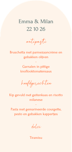 Stijlvolle boogvorm menukaart met lijntekening van fruit Achterkant