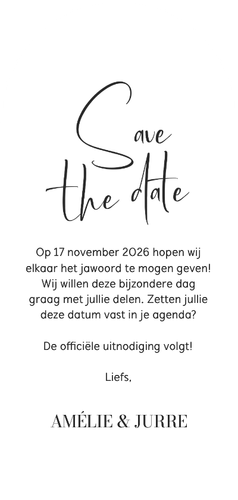 Stijlvolle save the date boogvorm waterverf en goudfolie Achterkant