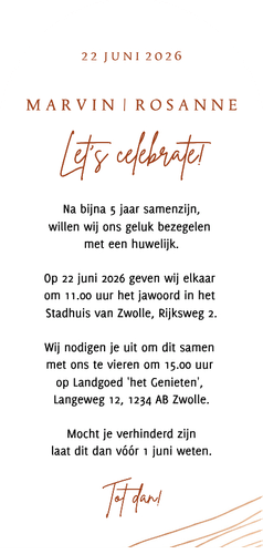 Trouwkaart abstracte lijnen koperlook Achterkant