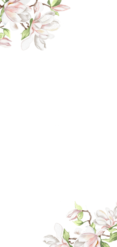 Trouwkaart menu magnoliatakken met goudfolie Achterkant