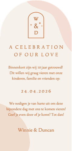 Uitnodiging boogvorm jubileum met foto en sterretjes Achterkant