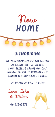 Uitnodiging housewarming huisje foto nieuwe woning Achterkant