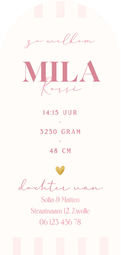 Zomers geboortekaartje meisje citroenen en roze streepjes Achterkant