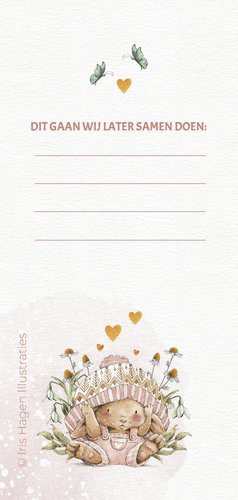 Babyshower invulkaart met konijntje tussen de bloemen 2