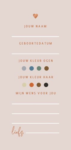 Babyshower invulkaartje met lijnillustratie van meisje Achterkant