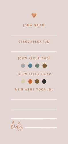 Babyshower invulkaartje met lijnillustratie van meisje Achterkant