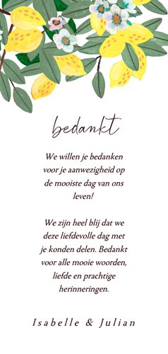 Bedankkaart bruiloft citroenen en bloemen 3