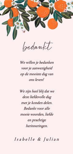 Bedankkaart bruiloft sinaasappels en bloemen 3