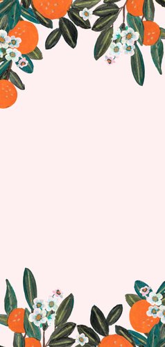 Bedankkaart bruiloft sinaasappels en bloemen Achterkant