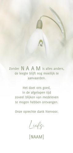 Bedankkaart met sneeuwklokjes Achterkant