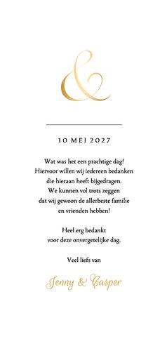 Bedankkaart trouwen klassiek ampersand en namen in goudfolie 3