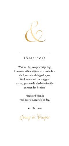 Bedankkaart trouwen klassiek ampersand en namen in goudfolie 3