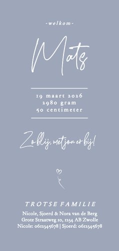  Blauw geboortekaartjes broertje met lijn illustratie Achterkant