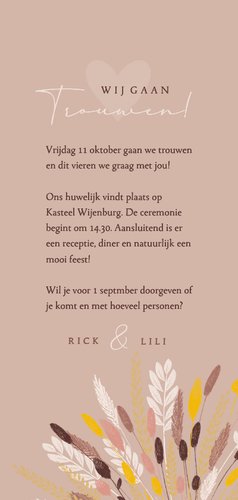 Bohemian chic trouwkaart illustratie droogbloemen boeket 3