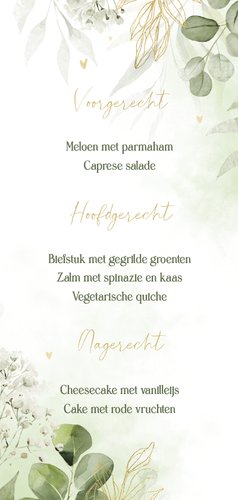 Botanische menukaart met waterverf en goudfolie Achterkant