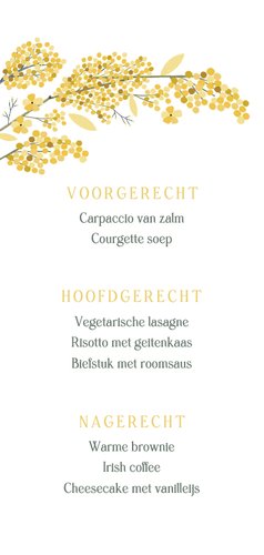 Botanische menukaart mimosa bloemen geel Achterkant