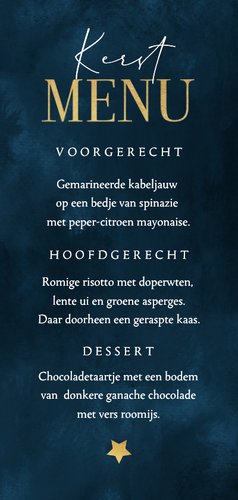 Chique menukaartje kerstdiner sterrenhemel goud sterren Achterkant