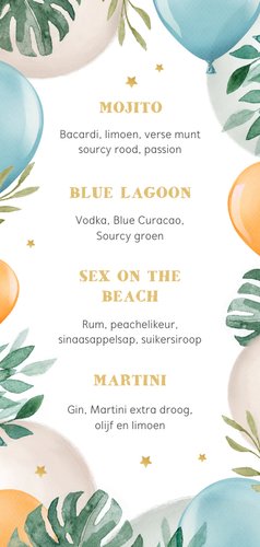 Cocktailkaart menu grappig giraf summer party goud Achterkant