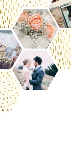 collage zeshoek fotocollage met gouden confetti Achterkant