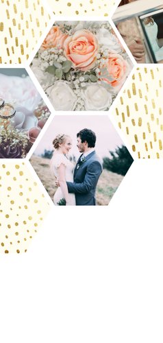 collage zeshoek fotocollage met gouden confetti Achterkant