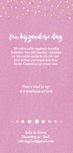 Communie bedankkaart langwerpig roze Achterkant