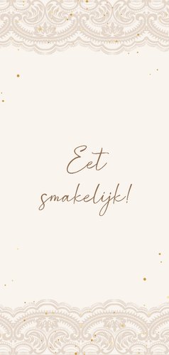 Communie menukaart beige kant met gouden spettertjes 2