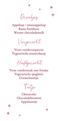 Communie menukaart lief strikje foto sterren roze Achterkant